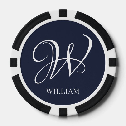 Initiaal Gepersonaliseerde Elegante Navy Blue Mono Poker Chips (Voorkant)