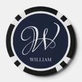Initiaal Gepersonaliseerde Elegante Navy Blue Mono Poker Chips (Achterkant)