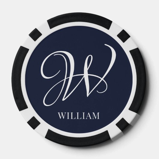 Initiaal Gepersonaliseerde Elegante Navy Blue Mono Poker Chips (Achterkant)