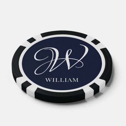 Initiaal Gepersonaliseerde Elegante Navy Blue Mono Poker Chips (Enkel)