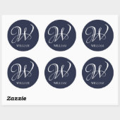 Initiaal Gepersonaliseerde Elegante Navy Blue Mono Ronde Sticker (Vel)