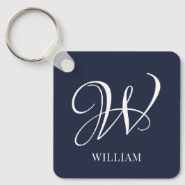 Initiaal Gepersonaliseerde Elegante Navy Blue Mono Sleutelhanger