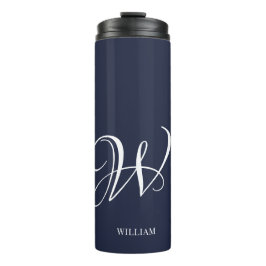 Initiaal Gepersonaliseerde Elegante Navy Blue Mono Thermosbeker