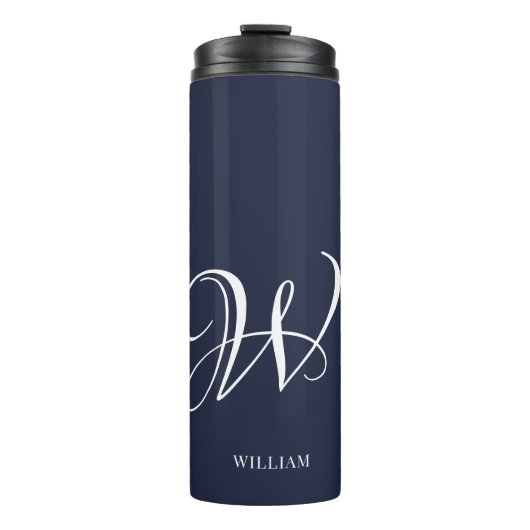 Initiaal Gepersonaliseerde Elegante Navy Blue Mono Thermosbeker (Voorkant)
