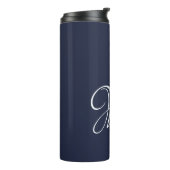 Initiaal Gepersonaliseerde Elegante Navy Blue Mono Thermosbeker (Gedraaid links)