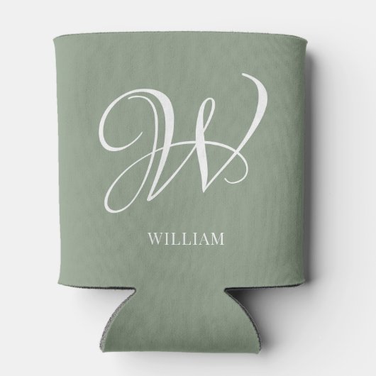 Initiaal Gepersonaliseerde Elegante Sage Groene Mo Blikjeskoeler (Achterkant)