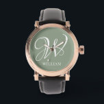 Initiaal Gepersonaliseerde Elegante Sage Groene Mo Horloge<br><div class="desc">Eenvoudige stijlvolle aangepaste initiaal monogram in de moderne typografie. Perfect cadeau op maat met een persoonlijk tintje</div>