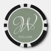 Initiaal Gepersonaliseerde Elegante Sage Groene Mo Poker Chips (Voorkant)