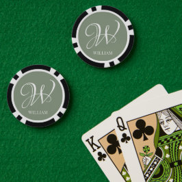 Initiaal Gepersonaliseerde Elegante Sage Groene Mo Poker Chips