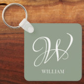 Initiaal Gepersonaliseerde Elegante Sage Groene Mo Sleutelhanger (Voorkant)