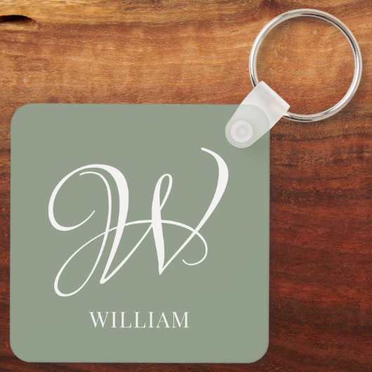 Initiaal Gepersonaliseerde Elegante Sage Groene Mo Sleutelhanger (Achterkant)