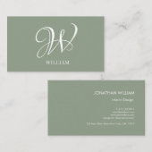 Initiaal Gepersonaliseerde Elegante Sage Groene Mo Visitekaartje (Voorkant / Achterkant)