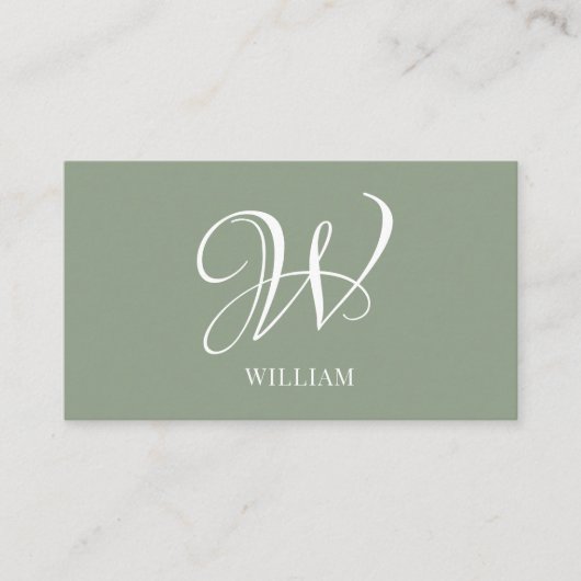 Initiaal Gepersonaliseerde Elegante Sage Groene Mo Visitekaartje (Voorkant)