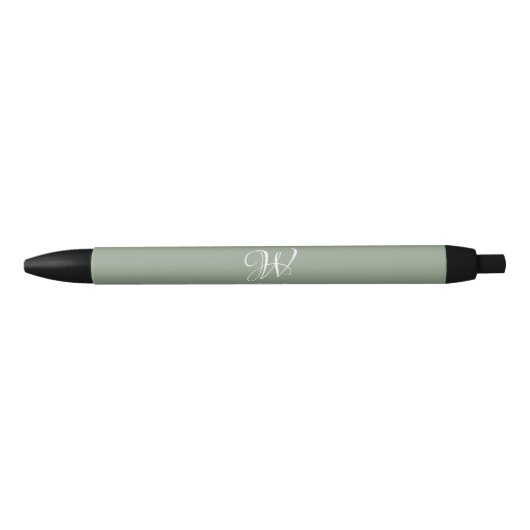 Initiaal Gepersonaliseerde Elegante Sage Groene Mo Zwarte Inkt Pen (Voorkant)