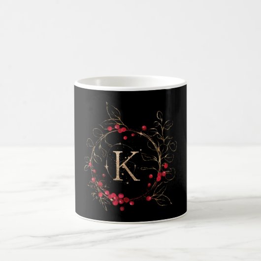 Initiaal Glitter Letter K Holly Eucalyptus Holiday Koffiemok (Center)