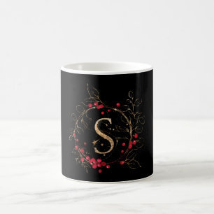 Initiaal Glitter Letter S Holly Eucalyptus Holiday Koffiemok