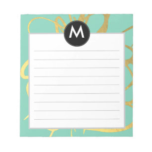 Initiaal Gold & Mint Brushstrokes Notitieblok
