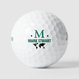 initiaal golfspeler met wereldkaart golfballen