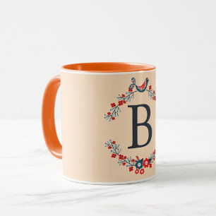 Initiaal grijs monogram op bisque kleur mok