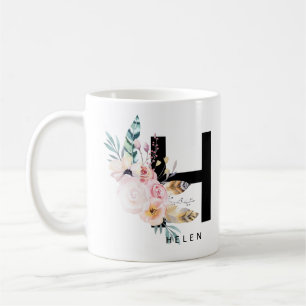 Initiaal "H" Alfabet Mok Monogram Boho Waterverf