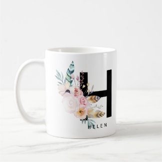 Initiaal "H" Alfabet Mok Monogram Boho Waterverf