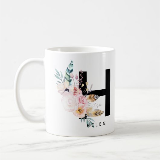 Initiaal "H" Alfabet Mok Monogram Boho Waterverf (Links)