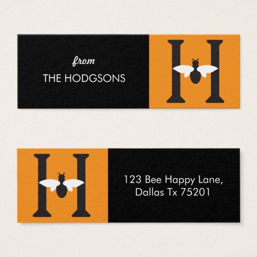 Initiaal H Bee Happy Skinny Custom Gift Labels Mini Visitekaartjes (Voorkant /achterkant)