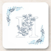 Initiaal "H" Blauw Monogram Kalm Bloemen Bier Onderzetter (Voorkant)