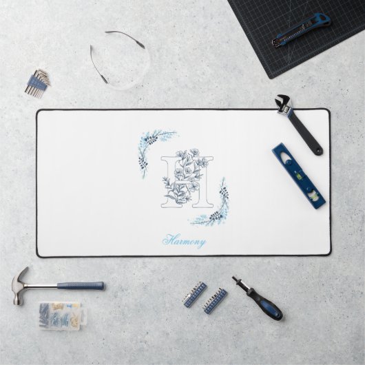 Initiaal "H" Blauw Monogram Kalm Bloemen Bureaumat (Werkstation)