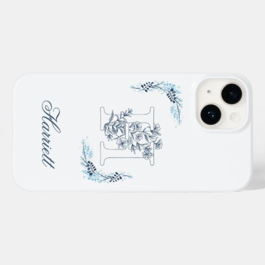 Initiaal "H" Blauw Monogram Kalm Bloemen Case-Mate iPhone Case (Achterkant (horizontaal))