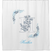 Initiaal "H" Blauw Monogram Kalm Bloemen Douchegordijn (Voorkant)