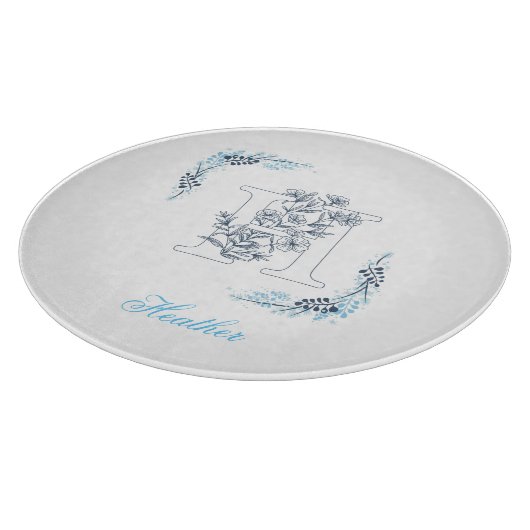 Initiaal "H" Blauw Monogram Kalm Bloemen Snijplank (Hoek)