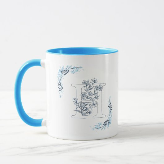 Initiaal "H" Blauw Monogram Kalme Bloemenkoffie Mok (Links)