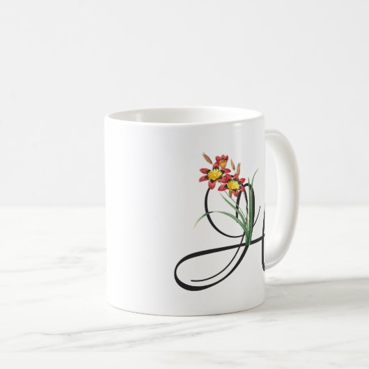 Initiaal H,  Harlequin Flower Coffee Mok (Voorkant rechts)