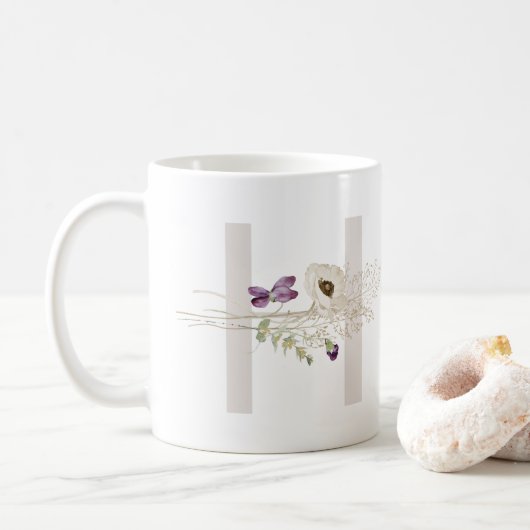 Initiaal H met Zachte kleur bloem Koffie Mok (Met donut)
