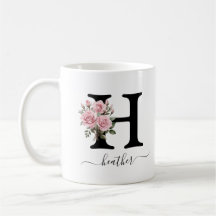 Initiaal H Monogram Bloembloem Roze Rozen Mok