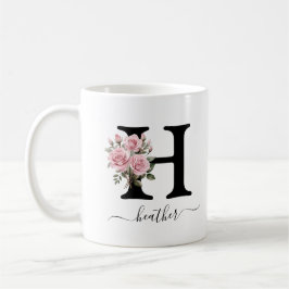 Initiaal H Monogram Bloembloem Roze Rozen Mok