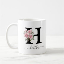 Initiaal H Monogram Bloembloem Roze Rozen Mok