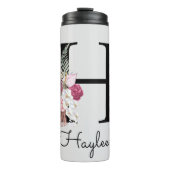Initiaal H Monogram Roze Boho Floral Thermosbeker (Voorkant)