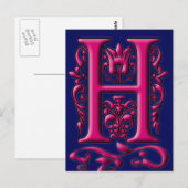Initiaal H Monogramkaart van de marine van Fuschia Briefkaart (Voorkant / Achterkant)