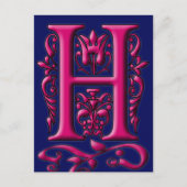 Initiaal H Monogramkaart van de marine van Fuschia Briefkaart (Voorkant)