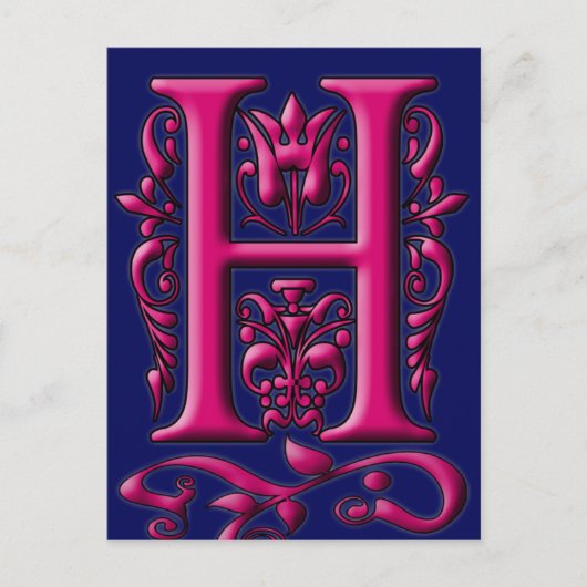 Initiaal H Monogramkaart van de marine van Fuschia Briefkaart (Voorkant)