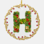 initiaal H monogrammed kerstversiering - cirkel Keramisch Ornament (Achterkant)