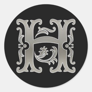 Initiaal H Ronde Sticker in zilver