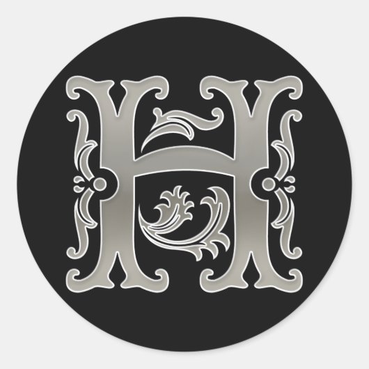 Initiaal H Ronde Sticker in zilver (Voorkant)