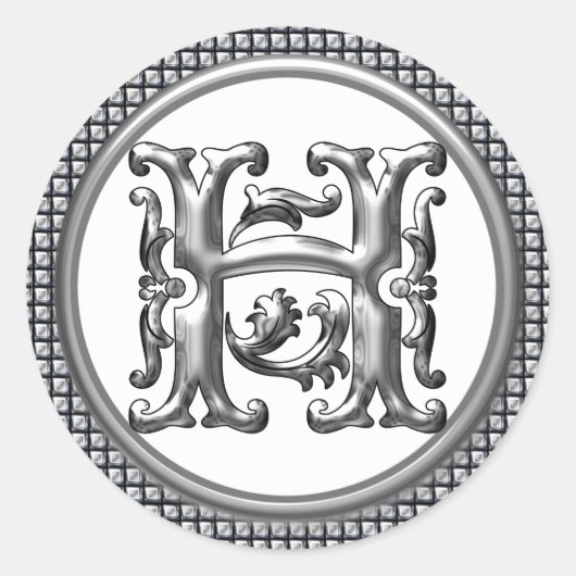 Initiaal H Ronde Sticker in Zilver (Voorkant)