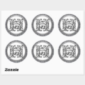 Initiaal H Ronde Sticker in Zilver (Vel)