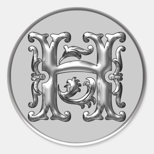 Initiaal H Ronde Sticker in Zilver (Voorkant)
