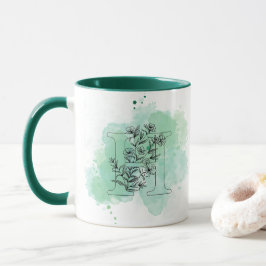 Initiaal H Waterverf Monogram Groen Botanisch Mok