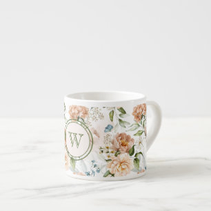 Initiaal, Hortensia Pioen 1600s Nederlandse Bloeme Espresso Kop